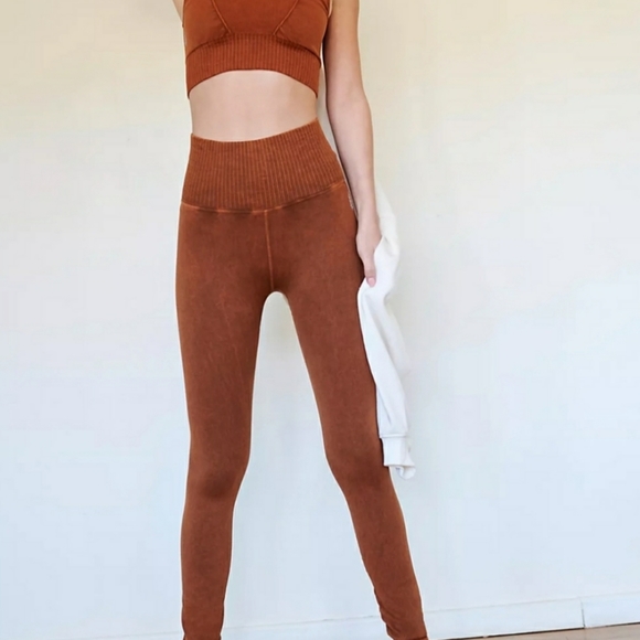 Free People Movement Good Karma High Rise Brown Toasted Coconut 7/8 Leggings m/l